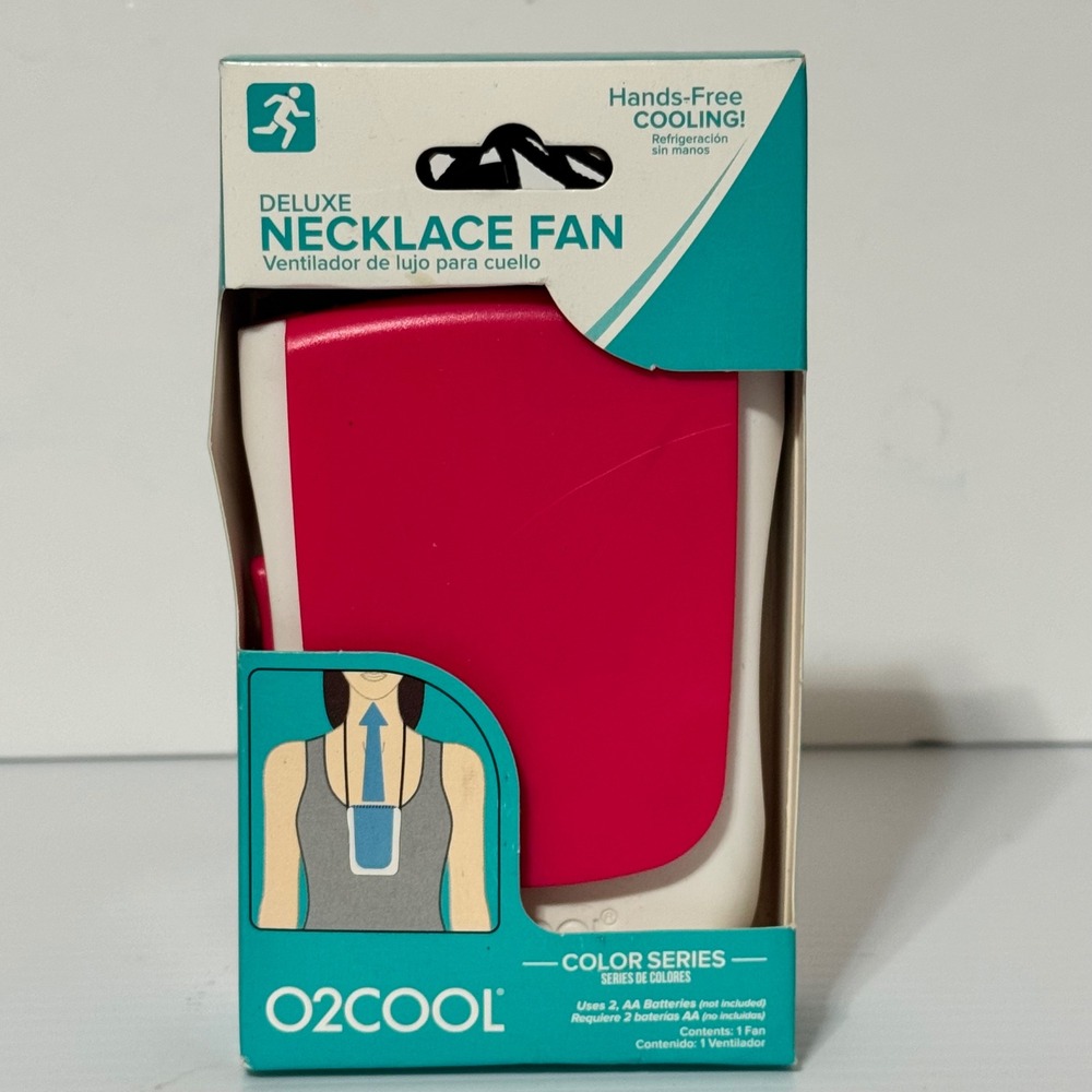 O2COOL Deluxe Necklace Fan Pink White Portable Hands-Free Personal Fan FN02006